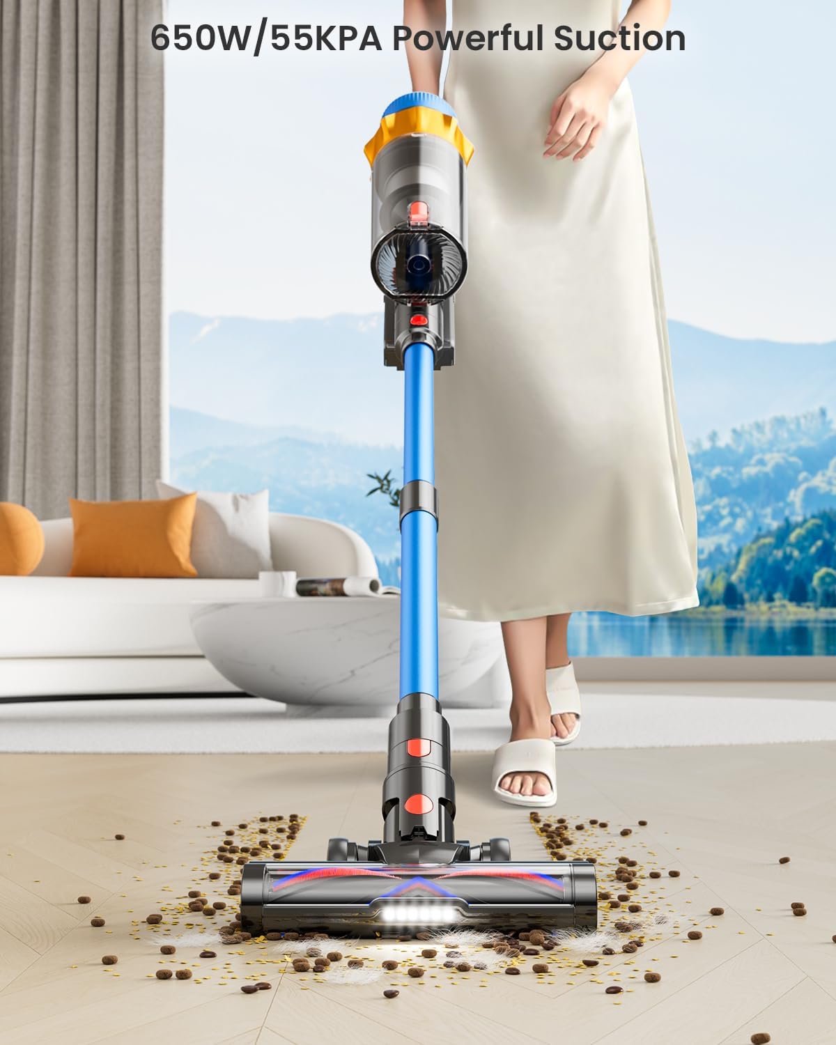 Skiennix Cordless Vacuum Cleaner - 650W, 55KPA Suction, 70 Mins Runtime | Lightweight & Anti-Tangle Design for Home & Pet Hair