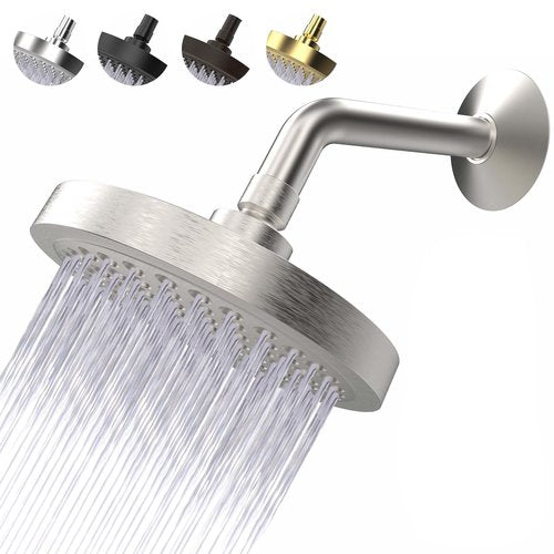 High Pressure Shower Head Anti-Clogging Silicone Nozzles 2.5 GPM Removable Restrictor - Easy to Clean - Easy to Install with Plumbers Tape - 6 inch - Brushed Nickel Finish (Brushed Nickel, 2.5GPM)