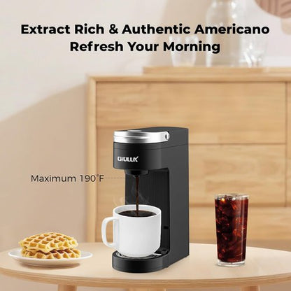 CHULUX Slim Single Serve Coffee Maker - Compact K Cup Pod Machine for Home, Office & Travel | Matte Black