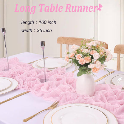 TuTive Light Pink Cheesecloth Table Runner - Boho Sheer Design for Weddings & Events | 13.3FT