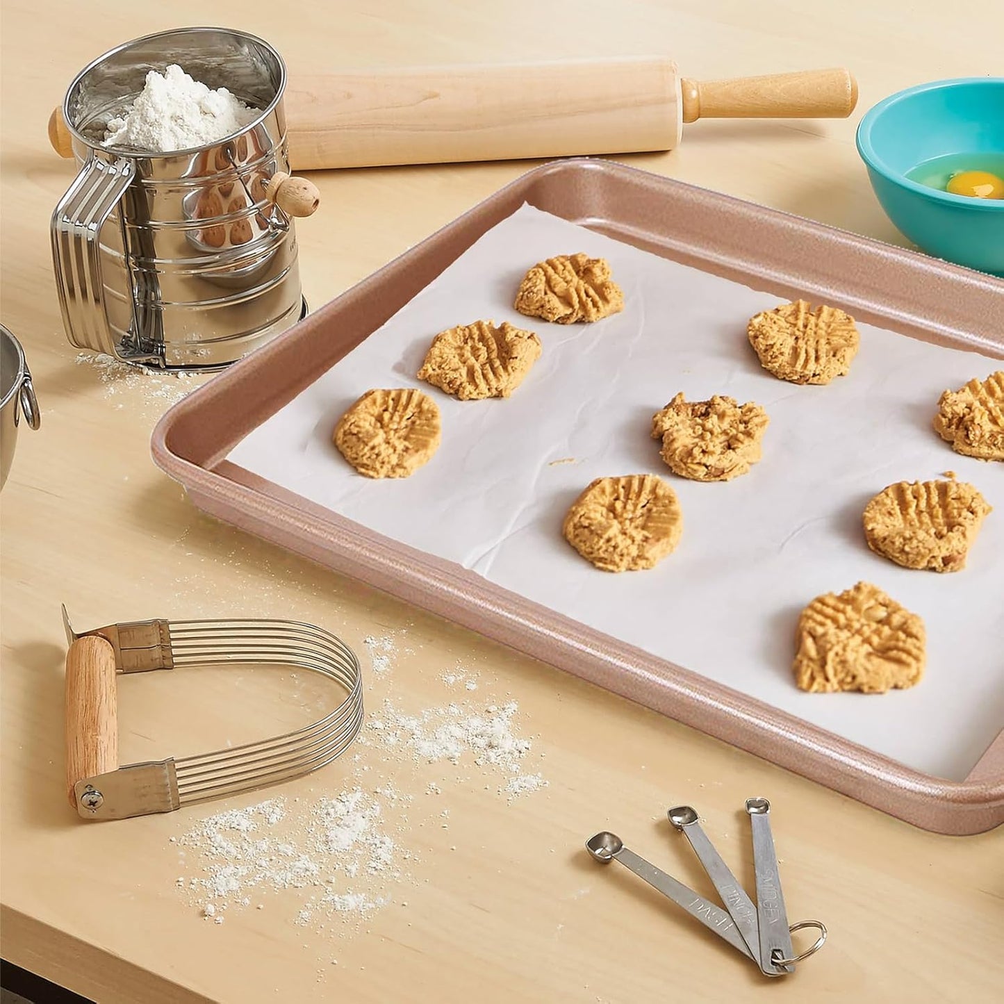 ZOENHOU Nonstick Baking Sheet Pan Set - 3 Sizes (9, 11, 13 Inch) | Rose Gold Cookie & Cake Trays