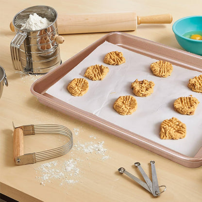 ZOENHOU Nonstick Baking Sheet Pan Set - 3 Sizes (9, 11, 13 Inch) | Rose Gold Cookie & Cake Trays
