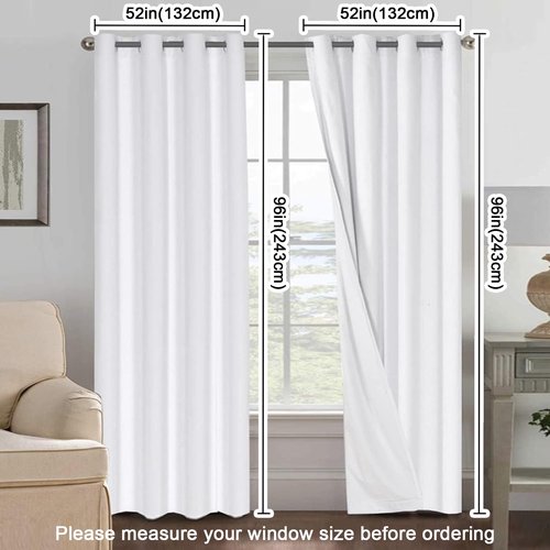 H.VERSAILTEX Pure White Curtains 96 inches Long, 100% Blackout Curtains for Bedroom Thermal Insulated Linen Textured Curtains Living Room Grapes 2 Panel Sets, 52W x 96L - Inch