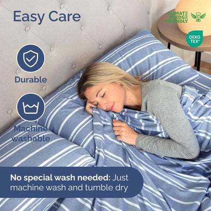 Full XL Bed Sheet - 4 Piece Full XL Bed Sheets Set - Soft, Breathable & Cooling - Hotel Luxury Bedding for Women, Men, Kids, Teens, Boys & Girls - Deep Pockets, Fade and Wrinkle Free - Blue Stripes