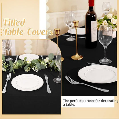 HAISIWLKJ 3 Pack Table Cloth 6ft Black Tablecloths for Rectangle Folding Table Spandex Fitted Stretch Table Cover Wrinkle Resistant Washable Table Protector for Party, Wedding, Banquet, Festival.
