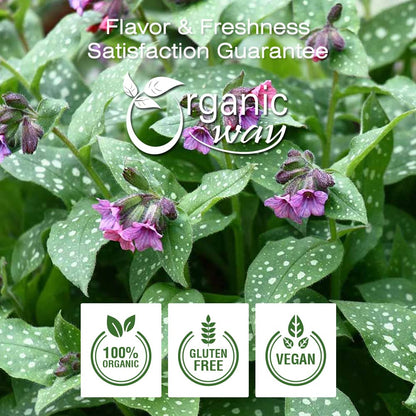 Organic Way Lungwort Dried Leaves (Pulmonaria Officinalis) Cut & Sifted - Herbal Tea | Organic & Kosher Certified | Raw, Vegan, Non GMO & Gluten Free | USDA Certified | Origin - Albania (2 Ounce)