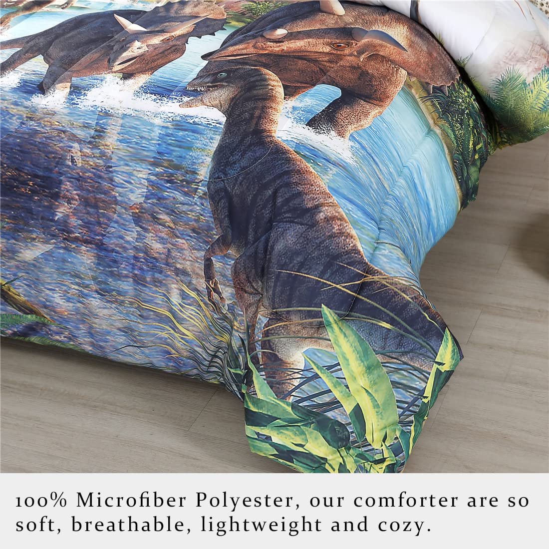 WINLIFE Dinosaur Twin Comforter Set Kids Bedding T-Rex 3D Jurassic Dinosaur Comforter Set for Boys Teen, Soft Lightweight Children Bed Sets (2 Pieces, Twin)