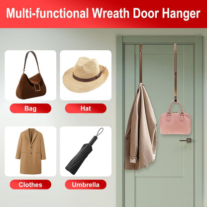 Skiennix 2-Pack Adjustable Wreath Hangers - Heavy Duty Metal Over The Door Hooks (12.5-20") for Easter & Welcome Signs