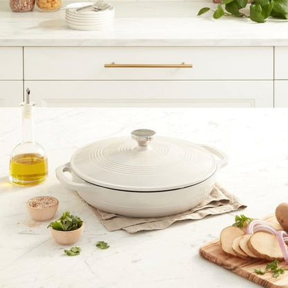 Lodge Enameled Cast Iron Casserole | 3.6 Quart Round with Lid & Dual Handles | Oven Safe to 500°F | Oyster White