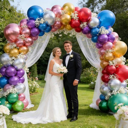 110pcs Metallic Balloons - 12 Inch Latex Balloons for Birthday Party, Baby Shower & Wedding | Includes 2 Ribbons