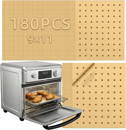 MEIYA Disposable Air Fryer Liners - 180 Pcs Non-Stick Parchment Paper Sheets | 9x11 Inch Unbleached Oven Liners