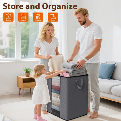 SpaceWhisper 100L Clothes Storage Bags - Foldable Thick Fabric Organizers for Bedroom & Closet | Grey, 3-Pack