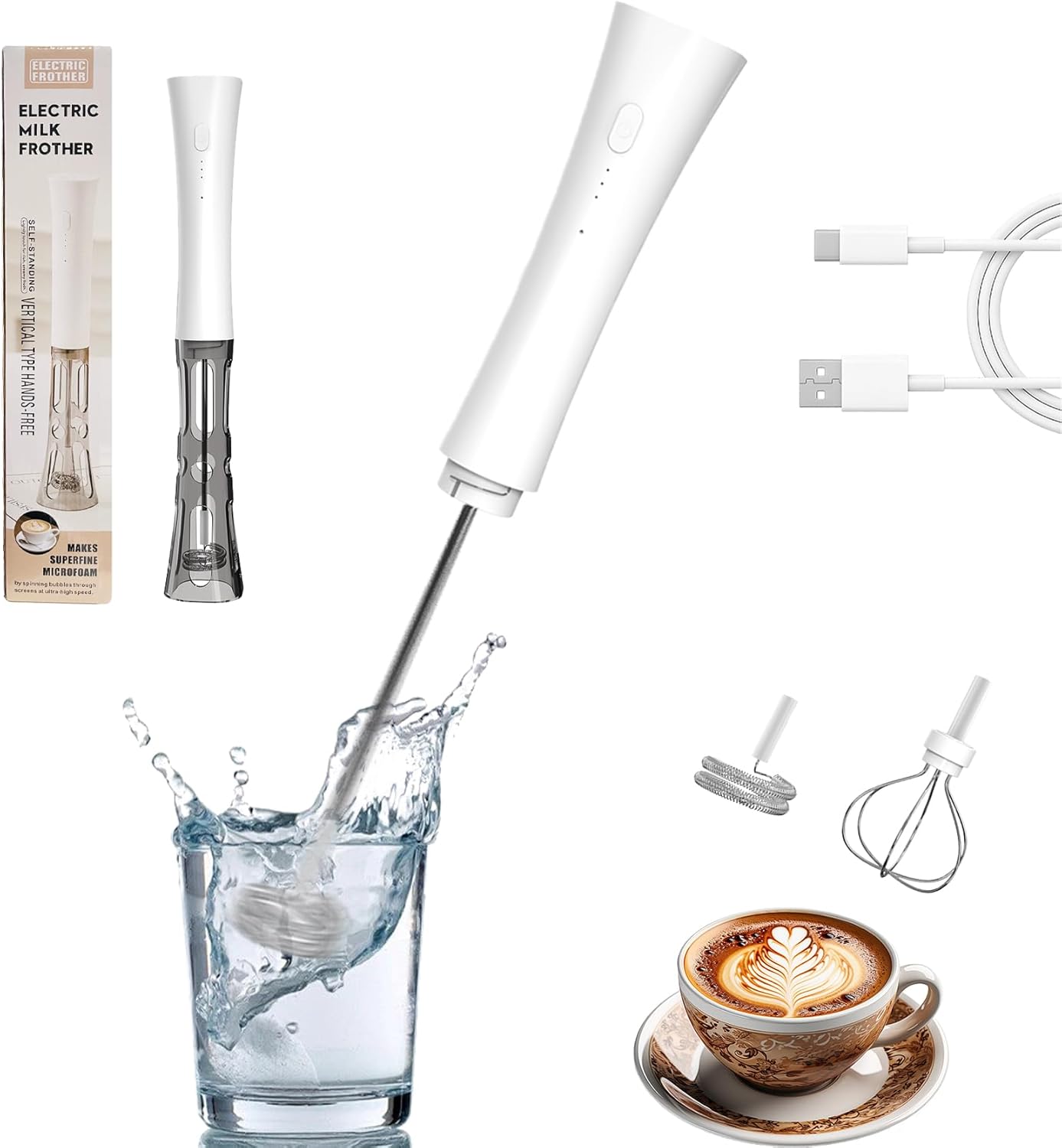 Skiennix Milk Frother Wand - 2000mAh Rechargeable Handheld Mixer for Latte, Cappuccino & Matcha | 3 Speed Adjustable