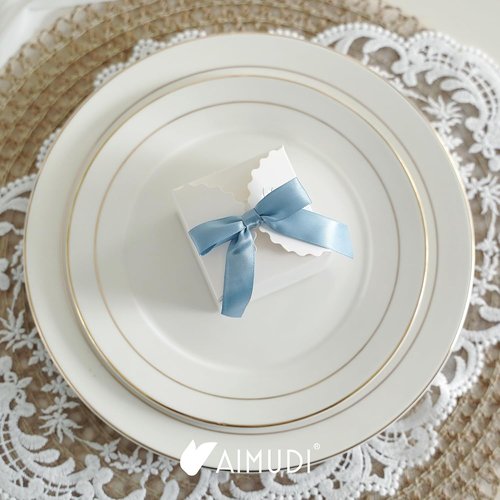 AIMUDI Satin Bows for Gift Wrapping - Dusty Blue Pre-Tied Twist Tie Bows | 50 Count for Weddings & Crafts