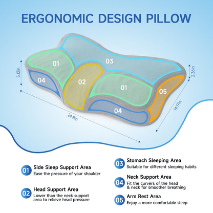 jiaao Cervical Neck Pillow for Pain Relief Sleeping, Adjustable Cervical Pillow Cozy Sleeping, Odorless Ergonomic Contour Memory Foam Pillows, Orthopedic Bed Pillow for Side Back Stomach Sleeper