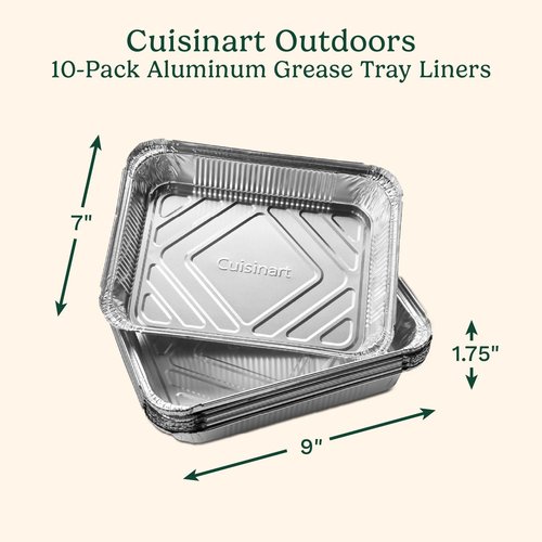 Cuisinart Heavy-Duty Aluminum Grease Tray Liners - 10-Pack Disposable Drip Trays for Griddles | Compatible with CGG-9020 & CGG-9748