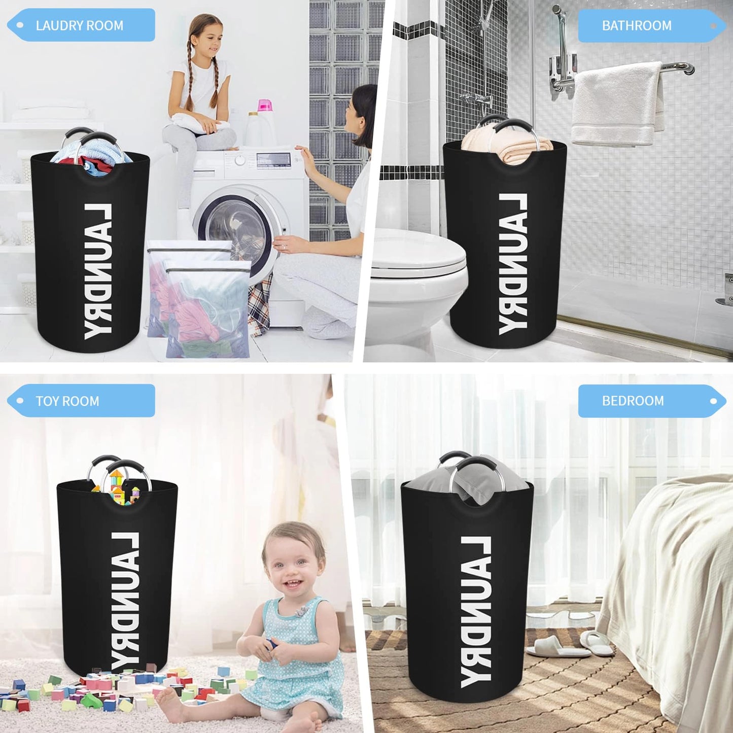 Umiciaga 90L Laundry Basket, Storage Basket,Waterproof Laundry Hamper, Laundry Bag with Padded Handles, Clothes Hamper，Collapsible Laundry Basket Easy Storage;Includes 2 mesh laundry bags（16x12in）