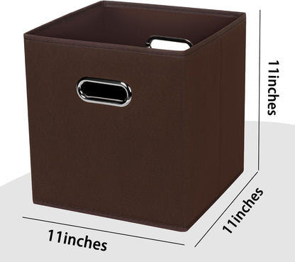 Skiennix Foldable Storage Cubes - Fabric Organizer Bins with Dual Handles for Home | Coffee Color