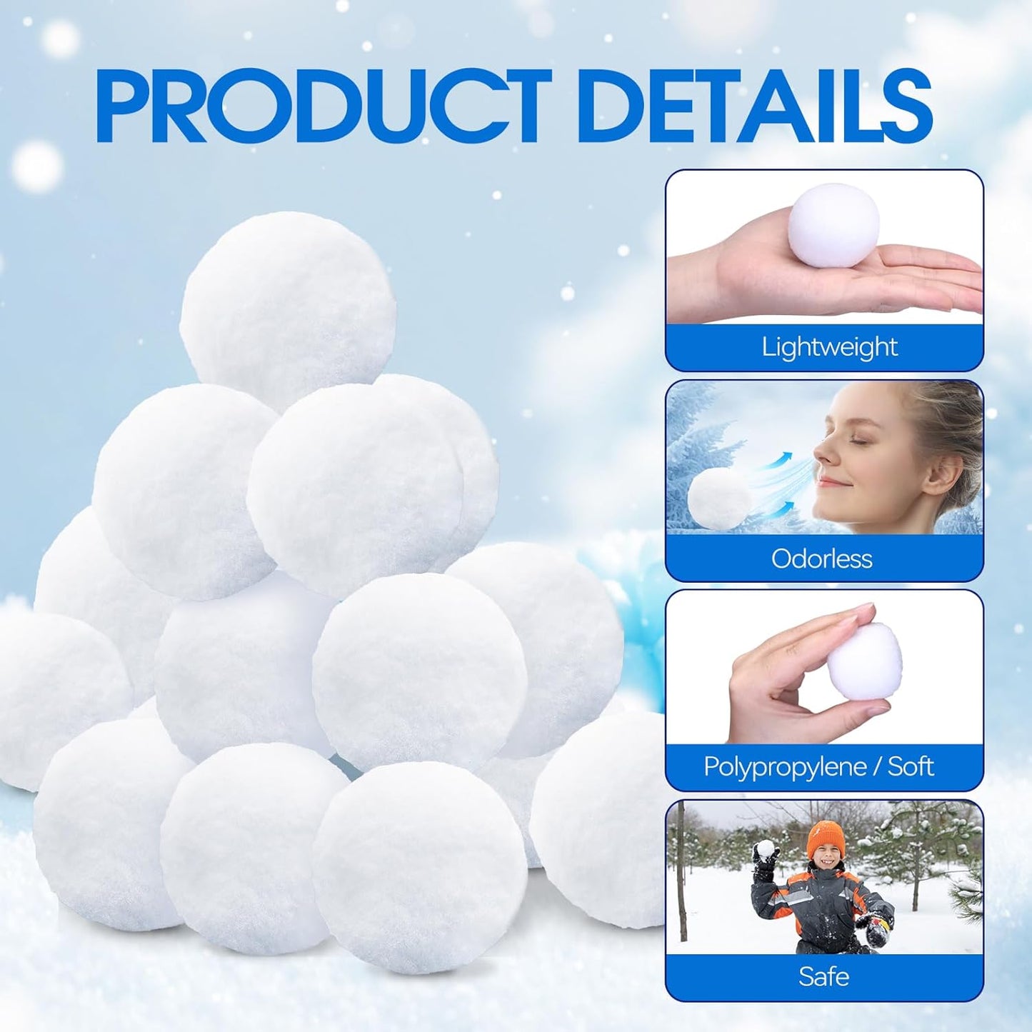 Skiennix Snow Toy Balls - 20 Pack Soft Plush Indoor Snow Fight Balls for Kids | Winter Fun & Christmas Decor