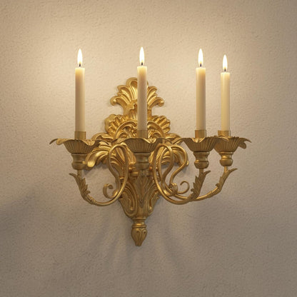 Roman Fountain Wall Sconce - 4-Candle Gold Baroque Candelabra | Antique Metal Wall-Mounted Holder for Tapered Candles