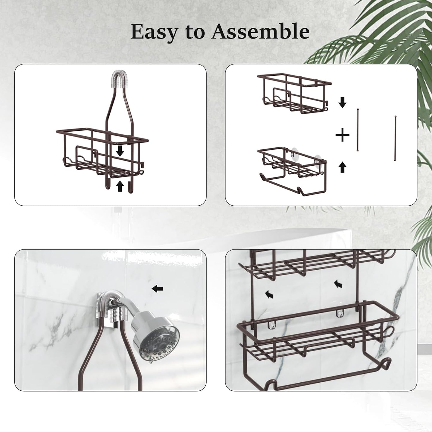 Rustic Bronze Shower Caddy by [Brand Name] - Overhead Organizer with 10 Hooks & Towel Bar for Bathroom Storage