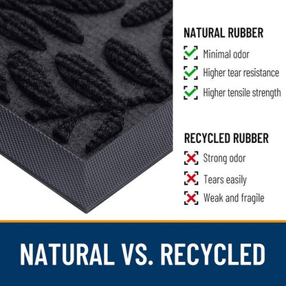 OLANLY Door Mat Indoor Outdoor Entrance, 29.5x17, Waterproof All-Weather All-Season Doormat, Sturdy Natural Rubber, Stain and Fade Resistant, Low Profile, Easy Clean Patio Entryway Mat, Black