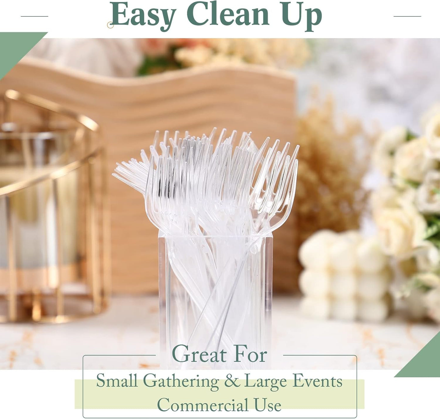 Potchen Heavy-Duty Clear Disposable Plastic Forks - 1000 Pcs Bulk Cutlery for Parties & Picnics | 5.8 Inches
