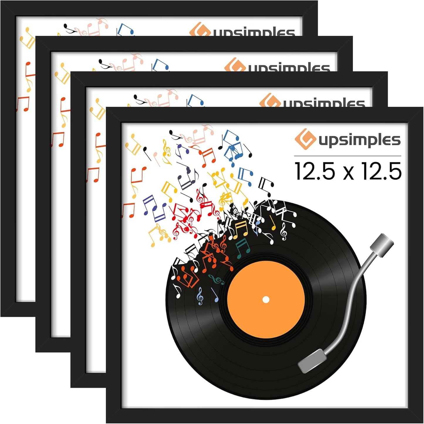 Upsimples 12.5x12.5 Vinyl Record Frame - Stylish Wall Display for 12-Inch Album Covers | Black, 4 Pack