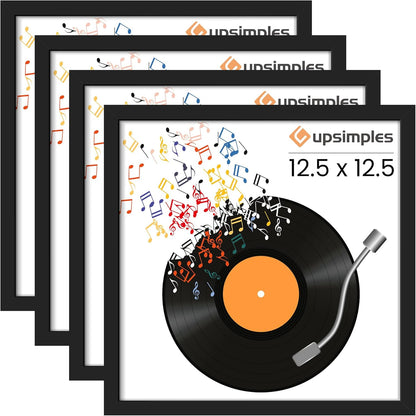 Upsimples 12.5x12.5 Vinyl Record Frame - Stylish Wall Display for 12-Inch Album Covers | Black, 4 Pack