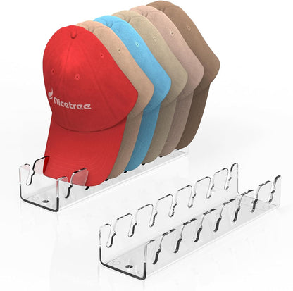 Nicetree Hat Organizer - Acrylic Rack for 14 Baseball Caps | No Installation Needed, Perfect for Dresser & Closet