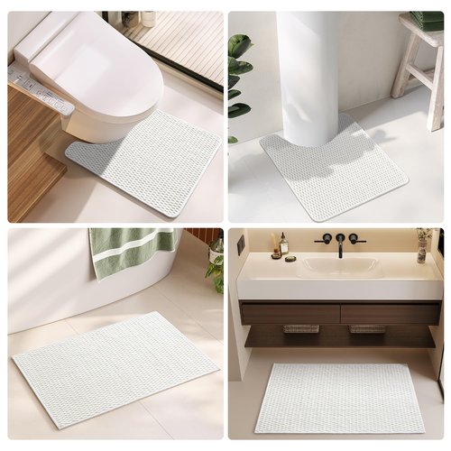 TYUU Bathroom Rugs Non Slip Washable, Super Absorbent Thin Bath Mat Small Quick Dry Low Pile Bathroom Rug, White 16"x24" / 1'4" x 2'