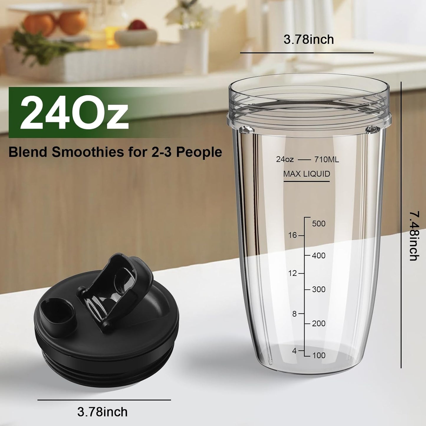 Ninja Blender Cups - 24oz Replacement Cups with To-Go Lids | Compatible with BN401, BL450 & More (3 Pack)