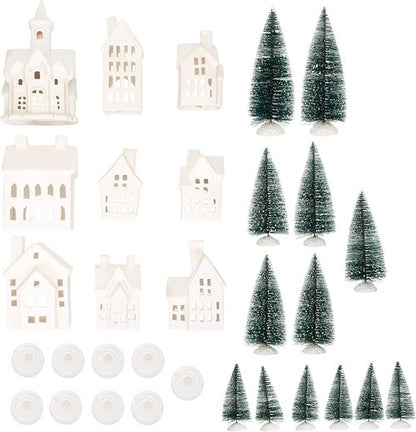 Mark Feldstein & Associates LED Tea Light Winter Village - 31-Piece Porcelain Christmas Figurine Set