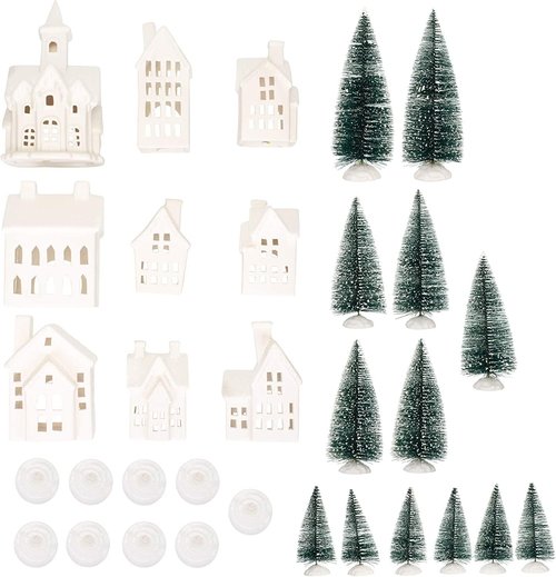 Mark Feldstein & Associates LED Tea Light Winter Village - 31-Piece Porcelain Christmas Figurine Set