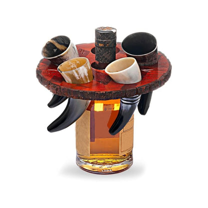 Viking Drinking Horn Set of 5 with Wooden Tray & Opener - Handmade Ox Horn Cups for Mead, Beer