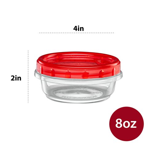 Elegant Disposables (8 Ounce 20 Pack) Twist cap Containers Clear Bottom With Red Top Screw on Lids Twist Top Food Storage Freezer Containers