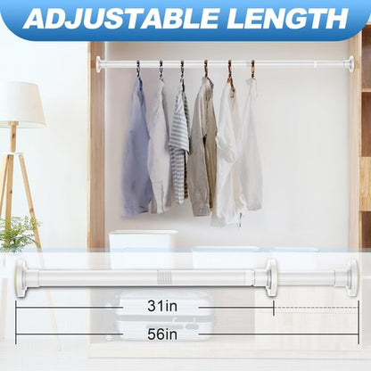 CorkLatta Tension Curtain Rod 31-56 Inch,1 Inch Diameter Adjustable Matte White Spring tension Stainless Steel Telescoping Rod,Easy Install,No Rust