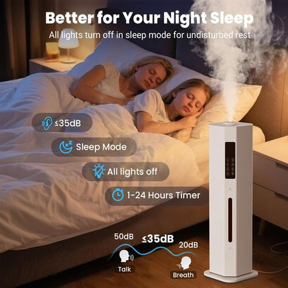GloryAir Humidifier - 2.38 Gal Top Fill Cool Mist for Large Rooms | 120-Hour Run Time, Auto Mode, 7-Color Light