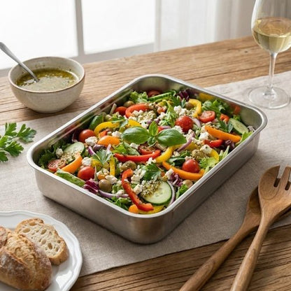 Deep Stainless Steel Baking Pan - Versatile Rectangular Roasting Sheet for Cooking & Meal Prep (14.4" x 10.4" x 2.6"), 304 Food-Grade, Dishwasher Safe