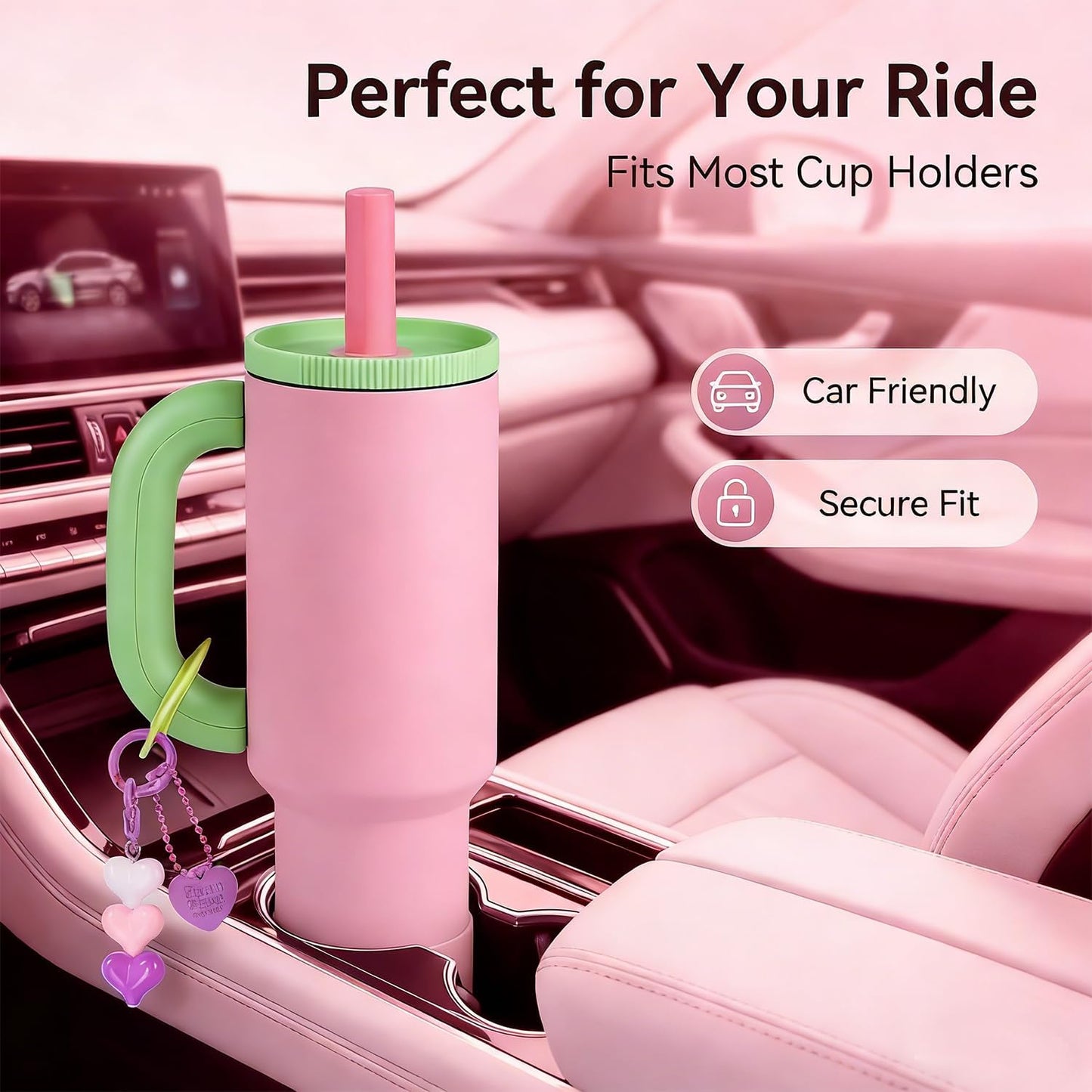 Skiennix 40oz Insulated Tumbler - Leakproof Stainless Steel Travel Mug with Handle & Straw | Hot Pink