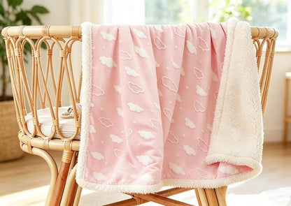 American Baby Company Heavenly Soft Chenille Sherpa Blanket - Warm & Cozy 3D Pink (30" x 35") for Babies