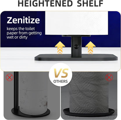 Regine Switzerland Free Standing Toilet Paper Holder - Rustproof Metal with Anti-Slip Base & Top Shelf, Black