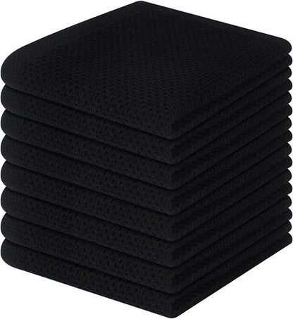 Homaxy Kitchen Dish Cloths - Ultra Soft 100% Cotton Waffle Weave, Quick Drying, 12x12 Inches, 8-Pack, Black