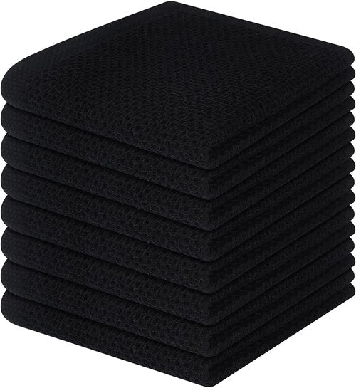 Homaxy Kitchen Dish Cloths - Ultra Soft 100% Cotton Waffle Weave, Quick Drying, 12x12 Inches, 8-Pack, Black