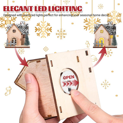 Toyvian Christmas Village Houses Decor - Set of 3 Glowing Wooden Houses with Lights | Holiday Table Centerpieces