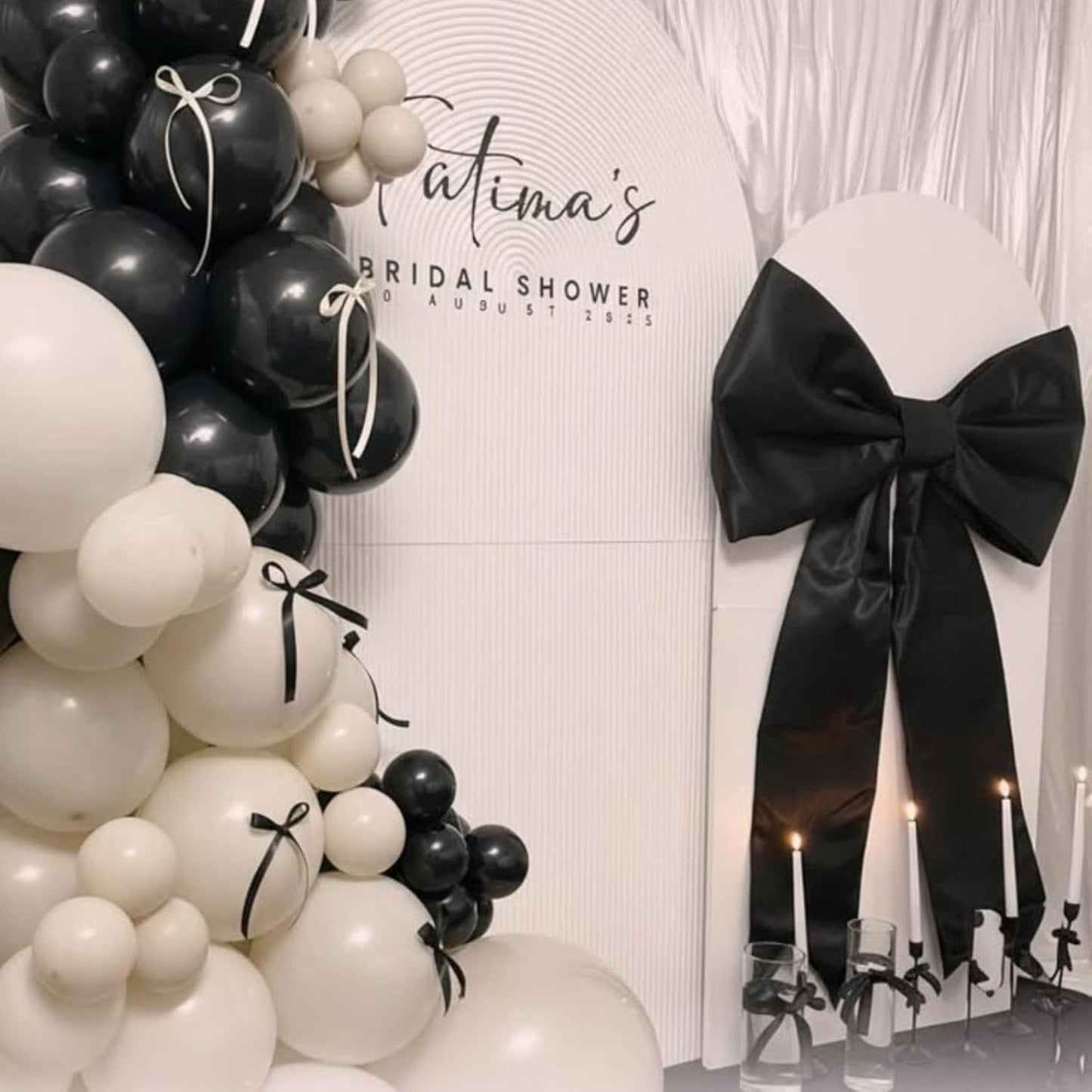 Skiennix Black & White Bow Decor - 2 Pack Large & Small Coquette Room Backdrop for Events