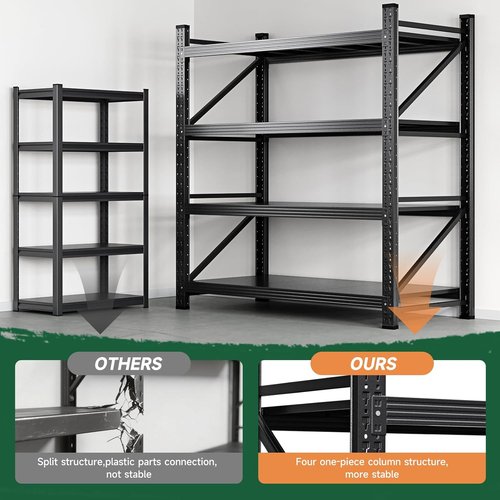 Letaya Heavy Duty 3000LBS Storage Shelves - 4 Tier Adjustable Utility Rack for Garage & Warehouse | Black 48" W x 24" D x 70" H