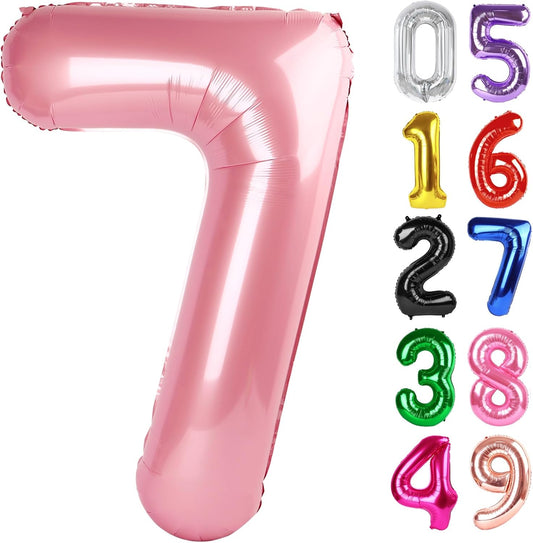 Pearlescent Pink Number 7 Balloon - 40 Inch Giant Foil Balloon for 7th Birthday Party Decorations