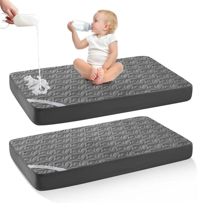 Skiennix Waterproof Crib Mattress Protector - Soft, Breathable & Noiseless | 2-Pack, Gray (52''x28'')