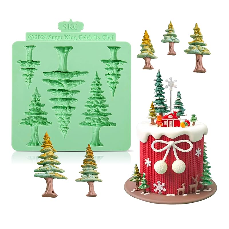 5 Cavity Christmas Tree Silicone Fondant Mold - Tree Cake Decoration